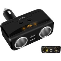 Lihan 2 Socket Cigarette Lighter Adapter, Car Charger Plug Splitter With Dual Usb Ports, 12V/24V Meter Monitor, Compatible With Iphone, Lg, Htc, Samsung Etc
