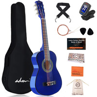 Adm Beginner Acoustic Classical Guitar 30 Inch Nylon Strings Wooden Guitar Bundle Kit For Kid Boy Girl Student Youth Guitarra Online Lessons With Gig Bag, Strap, Tuner, Extra Strings, Picks,Blue