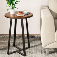 Dorriss Round End Tables, Small Side Table Walnut Color Mdf Top, Metal Frame Black, Tall End Table For Bed Room, Coffee Tea End Table For Living Room(Walnut+Black)