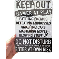 Funny Gamer Decor, 'Keep Out Gamers Only' 12"" X 8"" Tin Signs, Gaming Do Not Disturb Signs, Funny Video Game Signs For Boys Room, Gamer Room Sign, Keep Out Gamers At Play Home And Kitchen Signs,