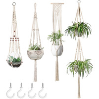 Mkono Macrame Plant Hangers Set Of 4 Indoor Hanging Planter Basket Wall Decorative Flower Pot Holder With 4 Hooks For Indoor Outdoor Home Decor Gift Box, Ivory