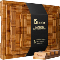 Extra Large Bamboo Cutting Boards, (Set Of 3) Chopping Boards With Juice Groove Bamboo Wood Cutting Board Set Butcher Block For Kitchen, End Grain Serving Tray By Kikcoin