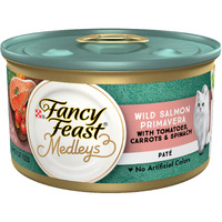 Purina Fancy Feast Pate Wet Cat Food, Medleys Wild Salmon Primavera With Garden Veggies & Greens - (Pack Of 24) 3 Oz. Cans