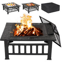 Lemy 32 Inch Outdoor Fire Pit Table, Wood Burning Firepit Stove With Lid For Camping&Bbq, Garden, Backyard