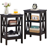 Vecelo Modern Nightstands X-Design Side End Table Night Stand With Storage Shelf For Bedroom,Living Room,Set Of 2 (Black A2)