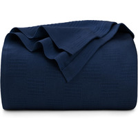 Utopia Bedding 100% Cotton Blanket (King Size - 90X108 Inches) 350Gsm Lightweight Thermal Blanket, Soft Breathable Blanket For All Seasons (Navy)