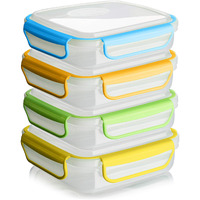 Snap Fresh - 4 Pack Of Sandwich Containers (450 Ml) - Reusable, Bpa Free Plastic, Snap & Lock Shut Lids And Silicone Seal. Great For Fruit, Salad, Lunch Box Snacks And Food Storage; Kids And Adults