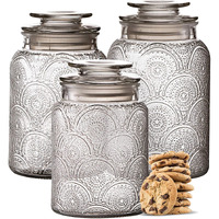 Le'Raze Food Storage Containers With Airtight Lids - Retro Design - Pantry Organization, Glass Canisters Storage For Cookies, Tea, Sugar, Candy Jars, Sugar Packet, Set Of 3