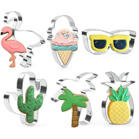 Crethinkaty 6 Pieces Summer Cookie Cutters Set For Baking - Flamingo,Palm Tree,Pineapple,Ice Cream,Cactus And Glasses Shape Stainless Steel Aroma Beads Biscuit/Pastry Cutter