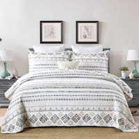 Sahsahcasa Quilt King Size, Set, 100% Cotton Boho Quilt, Bedding Set Bedspreads, Bohemian Reversible Lightweight Striped Quilts Bedspread For All Season, White/Grey, 3 Pieces