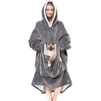 Cozystar Wearable Blanket Hoodie With Giant Pocket (Pet Won'T Leave) Extra Soft Sherpa Fleece Thick Warm & Cozy Oversized Sweatshirt Blanket Jacket With Sleeves Gifts For Adult Men Women - Grey