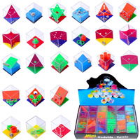Mini Cube Puzzle Box Set, Brain Game 24Pcs Maze Puzzle Box 3D Three-Dimensional Ball Maze Funny And Cool Brain Teasers For Kids-Safe For Boys, Girls, Teens, Party Favors (Blue)