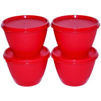 Tupperware Set Of 4 Refrigerator Bowls 14 Ounce Red