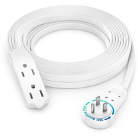 Maximm Cable 15 Ft 360 Rotating Flat Plug Extension Cord/Wire, 16 Awg Multi 3 Outlet Extension Wire, 3 Prong Grounded Wire - White - Ul Certified
