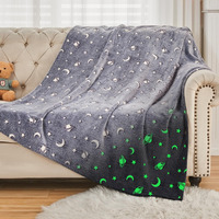 Sochow Glow In The Dark Throw Blanket 50 X 60 Inches, Galaxy Stars Pattern Soft Cozy Flannel Fleece Blanket For Sons Daughters, All Seasons Grey Presents Blanket For Preteens Teens