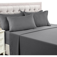 Lux Decor Queen Sheet Set - 6 Pc Brushed Microfiber Bed Sheets 16 Inches Deep Pockets - Embroidered & Plain Pillowcases - Hotel Luxury Sheets Queen Size Bed Set - Soft Bedding Sheets (Dark Grey)