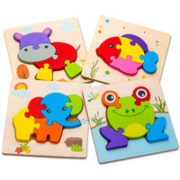 Skyfield Wooden Animal Toddler Puzzles For 1 2 3 Years Old Boys & Girls, Baby Stem Educational Toy Gift With 4 Animals Montessori Bright Color Shapes Learning Puzzles,Great Gift Ideas For 1-3