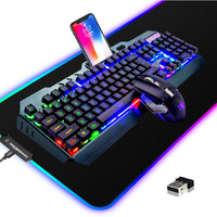 Wireless Gaming Keyboard And Mouse Combo,3 In 1 Rainbow Led Rechargeable Keyboard Mouse With 3800Mah Battery Metal Panel,10 Colors Rgb Gaming Mouse Pad (32.5X12X0.15 Inch),7 Colors Mute Gaming Mouse
