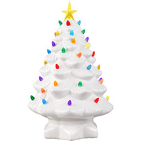 Mr. Christmas Nostalgic Ceramic Christmas Tree With Led Lights Indoor Decoration, 14 Inches, White