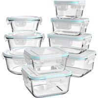 Ailtec Glass Food Storage Containers With Lids, [18 Piece] Meal Prep Containers For Food Storage , Bpa Free & Leak Proof (9 Lids & 9 Containers)