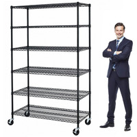 Yykokocat 6000Lbs Capacity Heavy Duty Storage Shelves Commercial Wire Shelving Unit And Storage Adjustable Nsf 6 Tier Metal Rack Shelf On Wheels For Garage Basement, 76 H X 48 L X 18 D - Black