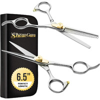 Shearguru Professional Barber Kit/Salon Haircut Scissors Cutting Set - 6.5""-Straight Edge Razor Sharp Barber Scissors + Texturizing Thinning Shears Styling Hair For Women Men