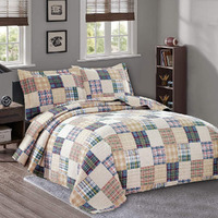 Quilt Set Queen Size Plaid Bedspread Coverlet Queen Quilts Patchwork Bedding Mens Plaid Collection Quilt Bedspread Lightweight Reversible Quilt Bedding Set Queen Bedspread With Pillow Shams,Beige
