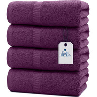 Dan River 100% Luxurious Cotton Bath Towels Set - Premium Quality Pack Of 4 - Ultimate Comfort And Absorbency For Bathroom, Home & Spa (27X54 In) - Purple Passion