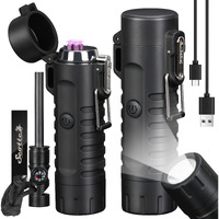 Scotte Plasma Windproof Arc Lighter Electric Lighter And Led Flashlight - 2 In 1 (Black)/5-In-1 Magnesium Fire Starter For Emergency Survival Kits, Camping, Hiking, All-Weather Magnesium Ferro Rod