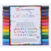 Kuretake Zig Calligraphy Marker Pens, 12 Colors Set, 2Mm & 3.5Mm Dual Tip Markers, For Writing & Hand Lettering, For Professional, Beginner, Water-Based Dye Ink, Made In Japan