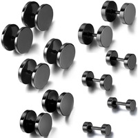 Aroncent 6 Pairs 4-14Mm Black Earrings For Men Women Fake Gauges Fake Earrings Stainless Steel Earrings Set