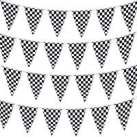 Checkered Flags Black And White 100 Ft Pennant Racing Banner | Nascar Theme Party Decoration Plastic Flag | Race Car Parties D  Cor | Decorative Birthday Bbq Bar Hanging Accessories | 1 Banner