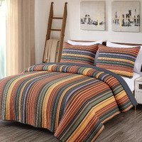 Chezmoi Collection Avery 3-Piece Multi-Color Striped 100% Washed Cotton Quilt Set Queen Size