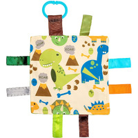 Baby Sensory Crinkle & Teething Square Lovey Toy With Closed Ribbon Tags For Increased Stimulation: 8""X8"" (Dinosaurs)