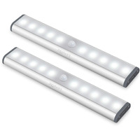 Wireless Motion Sensor Cabinet Lights 10-Led Usb Rechargeable Closet Lights Led Under Cabinet Lighting For Wardrobe/Drawer/Stairs/Cupboard/Counter/Pantry/Stairs,Stick On Anywhere,2 Pack,White Light