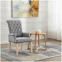Adochr Upholstered Fabric Accent Dining Chair, Elegant Tufted Club Dining Room Kitchen Room Arm Dining Chair, Light Gray