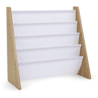 Humble Crew, 4 Tier, Natural/White Kids Book Rack Storage Bookshelf With Deep Sleeves, Universal