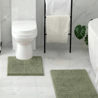 Homeideas Bathroom Rugs Set 2 Pieces, Ultra Soft Non Slip Absorbent Chenille Toilet Bath Mat Set (Sage Green)