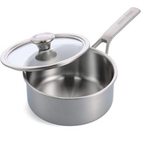 Merten & Storck Tri-Ply Stainless Steel 3Qt Saucepan Pot With Lid, Professional Cooking, Multi Clad, Measurement Markings, Drip-Free Pouring Edges, Durable Glass Lid, Induction, Oven & Dishwasher Safe