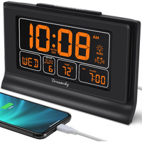 Dreamsky Digital Alarm Clock With Battery Backup, 5 Inch Large Display, Auto Set Clock, Usb Charging Ports, 12/24H