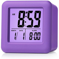 Plumeet Digital Alarm Clock Kids With Snooze And Nightlight - Easy Setting Silicone Clock Display Time, Date - Loud Alarm Clock For Bedroom - Battery Powered (Purple)