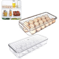 2 Pack 18 Egg Holder For Refrigerator Plastic, Stackable Egg Tray Holder With Lid, Egg Storage Container Organizer Bins With Air Hole And Handles For Fridge, Freezer, Pantry Organization - Clear