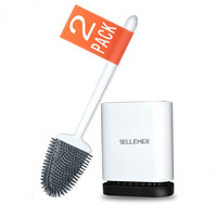 Sellemer Toilet Brush And Holder Set For Bathroom, Flexible Toilet Bowl Brush Head With Silicone Bristles, Compact Size For Storage And Organization, Ventilation Slots Base (2 Pack, White)