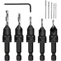 Mulwark 82 Countersink Drill Bit Set Incl. 5Pcs Free Replaceable Hss Drill Bits For Wood|3/8"" Quick-Change -Chamfered Adjustable Drilling Tool Kit On Pilot Counter Sink Holes For Woodworking- 5 Pack