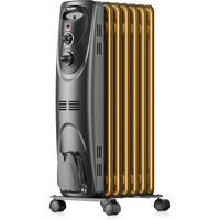 Pelonis Oil Filled Radiator Heater For Indoor Use Large Room Safe With Thermostat, 1500W Energy Efficient Quiet Space Heater, 3 Heat Settings & 8H Timer, Overheat & Tip-Over, Black
