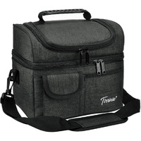 Tirrinia Insulated Lunch Bag, Leakproof Thermal Bento Cooler Tote For Women And Men, Dual Compartment With Shoulder Strap, 10.3"" X 7.5"" X 8.6"", Black
