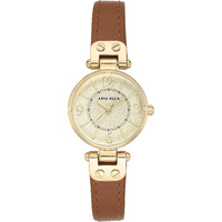 Anne Klein Women's 109442Chhy Gold-Tone Champagne Dial And Brown Leather Strap Watch