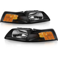 Autosaver88 Headlight Assembly Compatible With Ford Mustang 1999 2000 2001 2002 2003 2004 Replacement Headlamp Kit Black Housing Clear Lens
