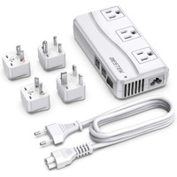 Bestek Universal Travel Adapter 100-220V To 110V Voltage Converter 250W With 6A 4-Port Usb Charging 3 Ac Sockets And Eu/Uk/Au/Us/India Worldwide Plug Adapter (White)