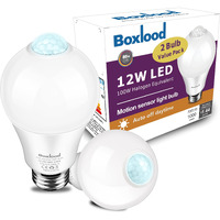 Motion Sensor Light Bulbs, Pir Movement Activated Dusk To Dawn Outdoor Light Bulb Auto On/Off 12W (100Watt Equivalent) A19 E26 6000K Cool White For Front Door Porch Garage Basement Hallway 2Pack
